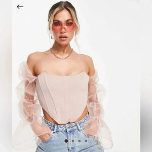 Rare London Statement Sleeve Corset Top in Blush Size 6